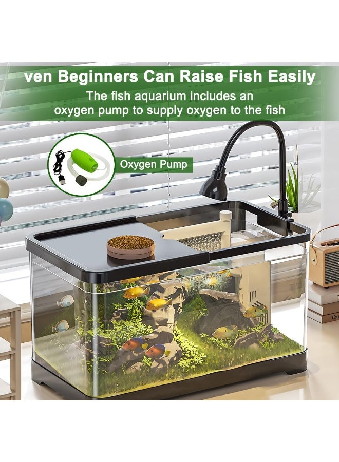 M.A&F's Fish Aquarium Tank Ultra Clear Fish Bowls with Oxygen Pump Lamp Cover, Turtle Tank Tortoise Aquarium Reptile Habitat Terrariums, Betta Goldfish Tanks for Crayfish Shrimp Small Amphibious Creatures - Image 4